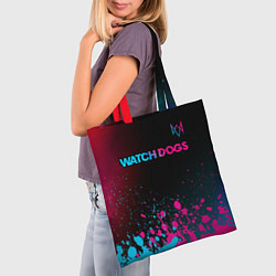 Сумка-шопер Watch Dogs - neon gradient: символ сверху, цвет: 3D-принт — фото 2