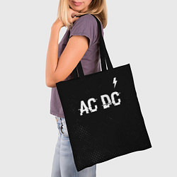 Сумка-шопер AC DC glitch на темном фоне: символ сверху, цвет: 3D-принт — фото 2