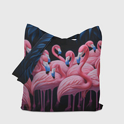 Сумка-шоппер Стая розовых фламинго в темноте