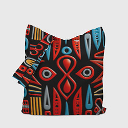 Сумка-шопер Красно-синий узор в африканском стиле, цвет: 3D-принт