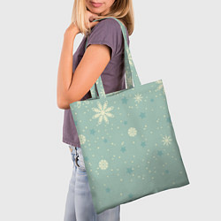 Сумка-шопер Снежинки и звезды на матно зеленем, цвет: 3D-принт — фото 2