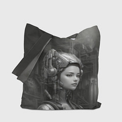 Сумка-шопер Черно-белая иллюстрация девушки в шлеме, цвет: 3D-принт