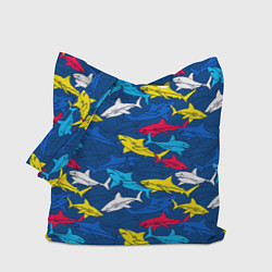 Сумка-шоппер Разноцветные акулы на глубине