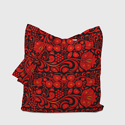 Сумка-шопер Хохломская роспись красные цветы и ягоды на чёрном, цвет: 3D-принт