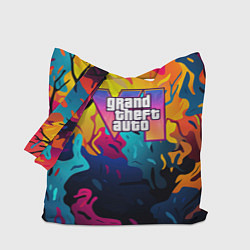 Сумка-шопер GTA 6 logo яркий неоновый камуфляжный стиль, цвет: 3D-принт