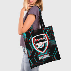 Сумка-шопер Arsenal FC в стиле glitch на темном фоне, цвет: 3D-принт — фото 2