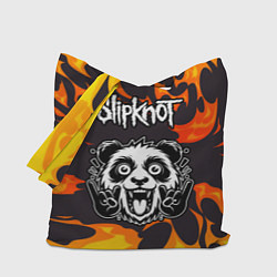 Сумка-шопер Slipknot рок панда и огонь, цвет: 3D-принт