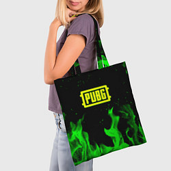 Сумка-шопер PUBG кислотное лого огненный стиль, цвет: 3D-принт — фото 2