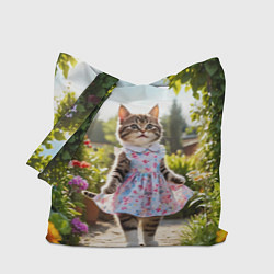 Сумка-шопер Кошка в летнем платье в саду, цвет: 3D-принт