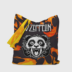 Сумка-шопер Led Zeppelin рок панда и огонь, цвет: 3D-принт