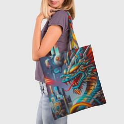Сумка-шопер Фантастическая композиция с драконом - нейросеть, цвет: 3D-принт — фото 2