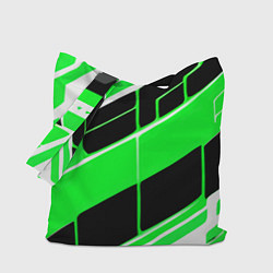 Сумка-шопер Зелёно-белые полосы и чёрный фон, цвет: 3D-принт