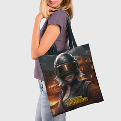 Сумка-шопер PUBG девушка в шлеме, цвет: 3D-принт — фото 2