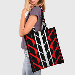 Сумка-шопер White and red lines on a black background, цвет: 3D-принт — фото 2