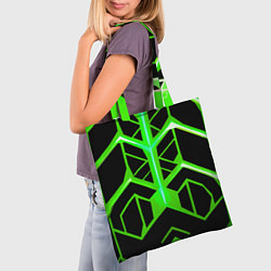 Сумка-шопер Green lines on a black background, цвет: 3D-принт — фото 2