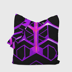 Сумка-шопер Фиолетовые линии на чёрном фоне, цвет: 3D-принт
