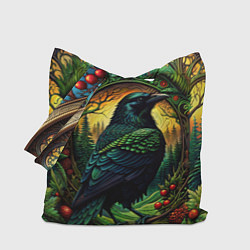 Сумка-шопер Скандинавский ворон лесной узор, цвет: 3D-принт