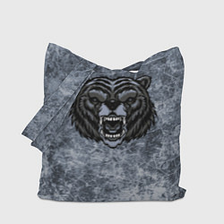Сумка-шопер Серый злой медведь на сером текстурном фоне, цвет: 3D-принт