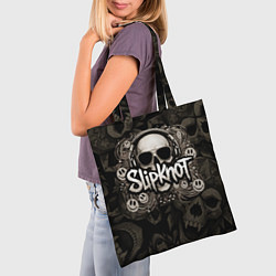 Сумка-шопер Slipknot на фоне черепа в очках и наушниках, цвет: 3D-принт — фото 2