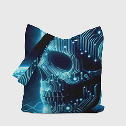 Сумка-шопер Cyber neon skull - ai art с дорожками на плате, цвет: 3D-принт