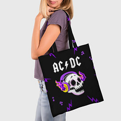 Сумка-шопер AC DC неоновый череп, цвет: 3D-принт — фото 2