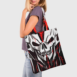Сумка-шопер Белый череп и красные полосы на чёрном фоне, цвет: 3D-принт — фото 2