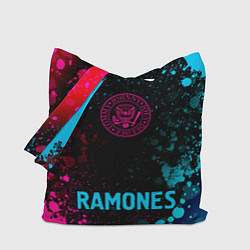 Сумка-шопер Ramones - neon gradient по-центру, цвет: 3D-принт