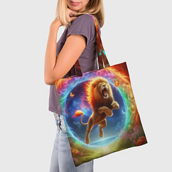 Сумка-шопер Лев прыгает через огненное кольцо - нейроарт фанта, цвет: 3D-принт — фото 2