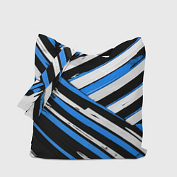 Сумка-шоппер Бело-синие диагональные полосы на чёрном фоне