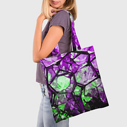 Сумка-шопер Чёрно-зелёная абстракция на фиолетовом фоне, цвет: 3D-принт — фото 2