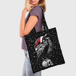 Сумка-шопер Кричащий ворон в шапке Санты, цвет: 3D-принт — фото 2