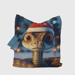 Сумка-шопер Новогодний змееныш в шапочке, цвет: 3D-принт