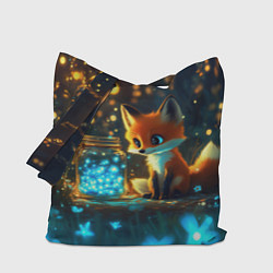 Сумка-шопер Лисица и сияющие бабочки, цвет: 3D-принт