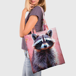 Сумка-шопер Енот в розовом лесу, цвет: 3D-принт — фото 2