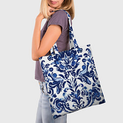 Сумка-шопер Гжель русский узор акварель, цвет: 3D-принт — фото 2