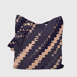 Сумка-шопер Фиолетовый с бежевым искажённые полосы, цвет: 3D-принт