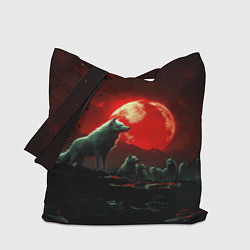 Сумка-шопер Белый волк на фоне красной луны, цвет: 3D-принт