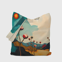 Сумка-шопер Сюрреалистичный пейзаж с цветами, цвет: 3D-принт