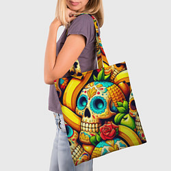 Сумка-шопер Colorfull skulls and bananas - pop art pattern, цвет: 3D-принт — фото 2
