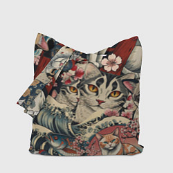 Сумка-шопер Котики и рыбки в сакуре, цвет: 3D-принт