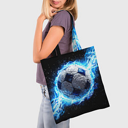 Сумка-шопер Футбольный мяч в синем пламени, цвет: 3D-принт — фото 2