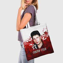 Сумка-шопер Юрий Хой бело-красный фон, цвет: 3D-принт — фото 2