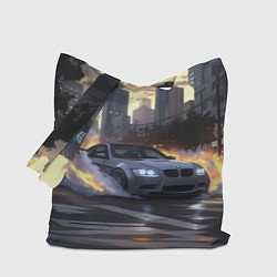 Сумка-шопер БМВ в вечернем городе, цвет: 3D-принт