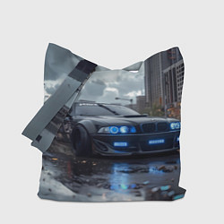 Сумка-шопер BMW синие фары дождливая погода, цвет: 3D-принт