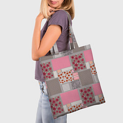 Сумка-шопер Розово-серые разноцветные лоскуты, цвет: 3D-принт — фото 2