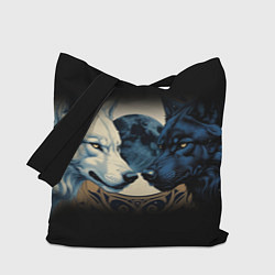 Сумка-шопер Инь янь волк и волчица с луной, цвет: 3D-принт