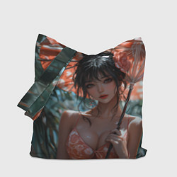 Сумка-шопер Азиатская девушка с зонтом, цвет: 3D-принт