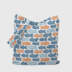 Сумка-шопер Разноцветные рыбы на белом, цвет: 3D-принт