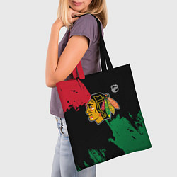 Сумка-шопер Чикаго Блэкхокс - брызги красок, цвет: 3D-принт — фото 2