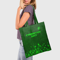 Сумка-шопер Cyberpunk 2077 - green gradient посередине, цвет: 3D-принт — фото 2